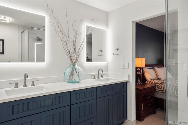 bathroom with vanity and walk in shower