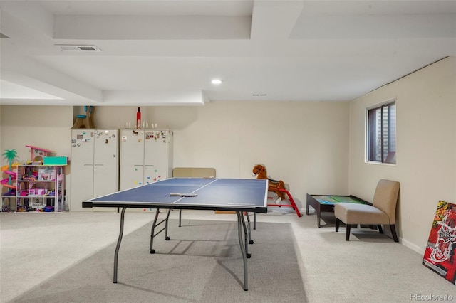 game room featuring carpet floors