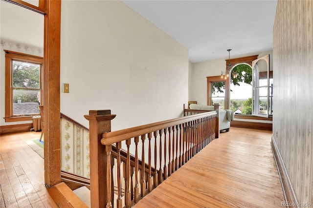 7011 Grandview Ave, Arvada, CO 80002 - corridor with an upstairs landing, wood-type flooring, and healthy amount of natural light