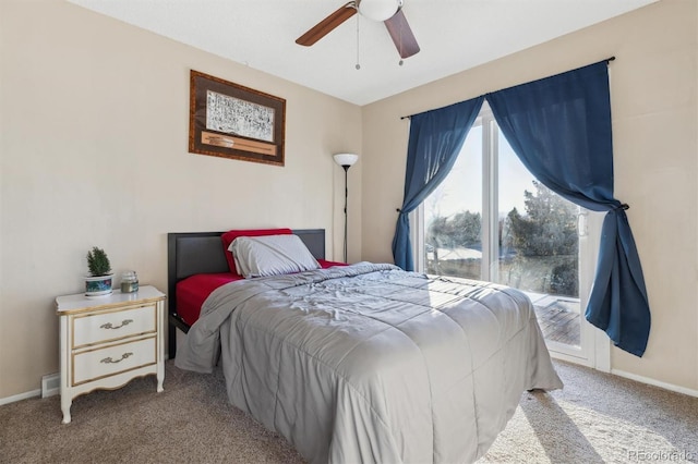 bedroom featuring ceiling fan and light colored carpet