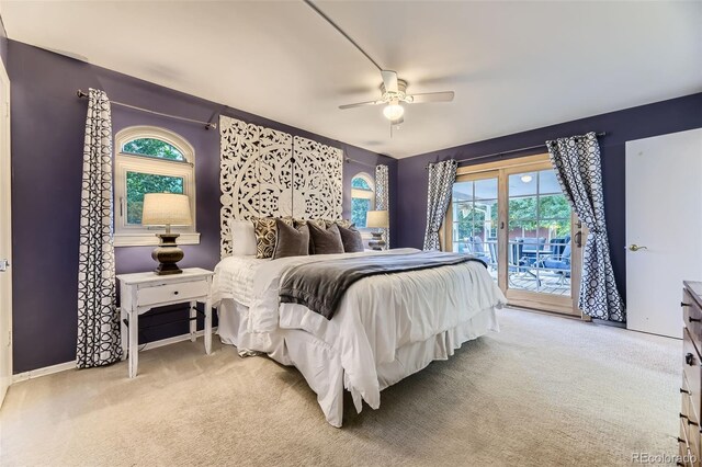 5857 S Logan Ct, Centennial, CO 80121 - bedroom featuring access to exterior, light carpet, and ceiling fan