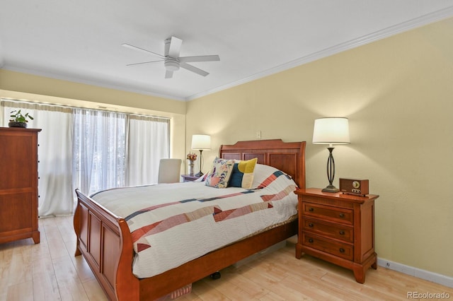 800 N Washington St Unit 307, Denver, CO 80203 - bedroom with light wood-type flooring, ornamental molding, ceiling fan, and baseboards
