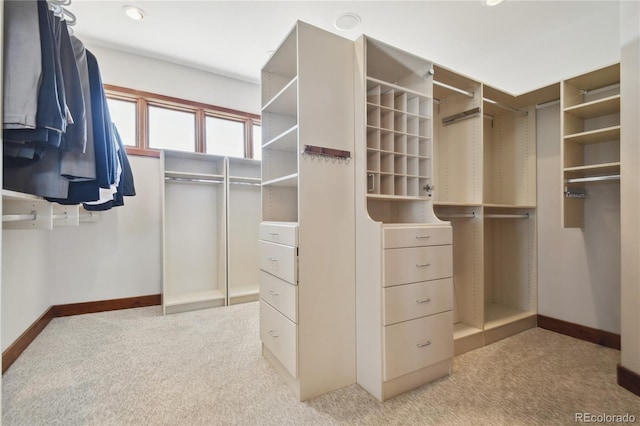 spacious closet with light colored carpet