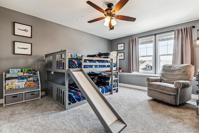 bedroom featuring carpet and ceiling fan