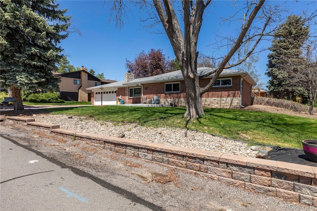 12375 W 19th Pl, Lakewood, CO 80215 - ranch-style house with an attached garage, a chimney, and a front lawn