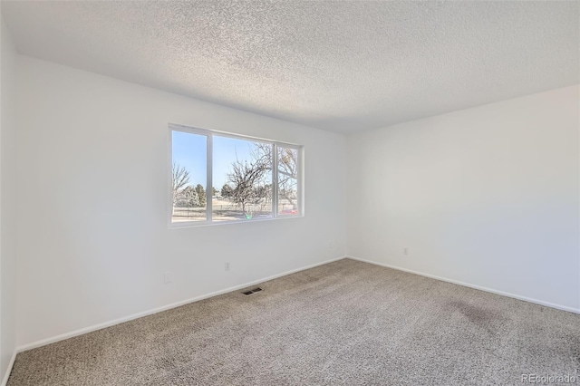 unfurnished room with carpet and a textured ceiling