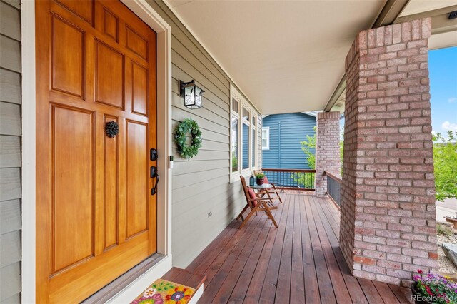 deck featuring a porch