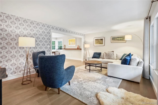 living room with hardwood / wood-style floors