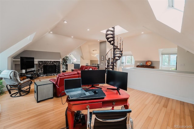 1165 N Pennsylvania St Unit 3B, Denver, CO 80203 - office area with lofted ceiling, light wood-type flooring, and a skylight