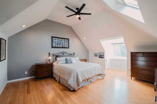 1165 N Pennsylvania St Unit 3B, Denver, CO 80203 - bedroom with vaulted ceiling, light wood-style flooring, baseboards, ceiling fan, and recessed lighting