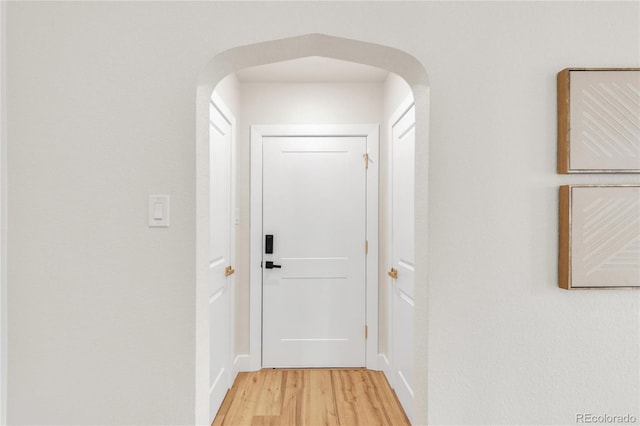 2600 S Downing St, Denver, CO 80210 - hall with light wood-style flooring and arched walkways