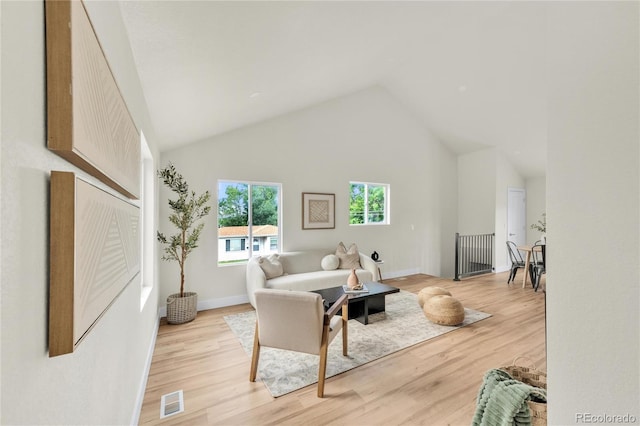 2600 S Downing St, Denver, CO 80210 - living room featuring light wood-style floors and high vaulted ceiling