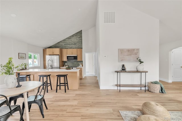 2600 S Downing St, Denver, CO 80210 - living room with high vaulted ceiling and light wood-style floors