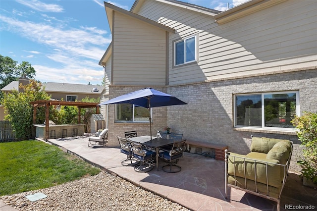 view of patio featuring an outdoor bar and an outdoor hangout area