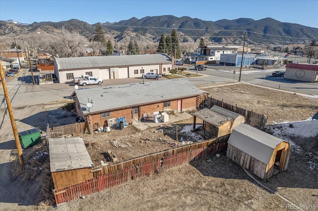 drone / aerial view featuring a mountain view