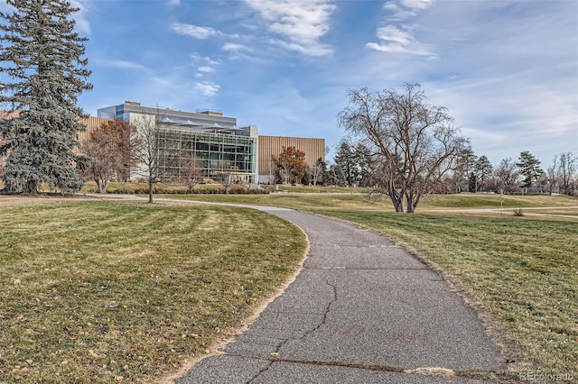 view of property's community featuring a yard