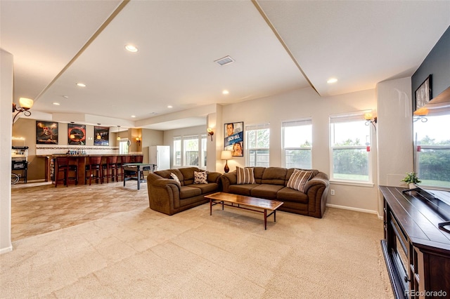 22962 Briar Leaf Ave, Parker, CO 80138 - living room featuring light colored carpet, recessed lighting, and baseboards