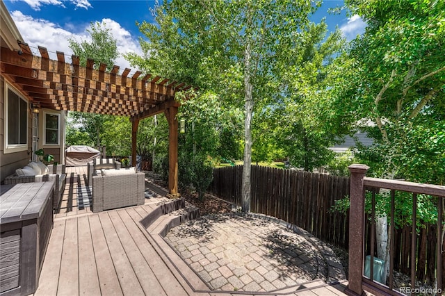 5402 S Queen Way, Littleton, CO 80127 - wooden deck featuring a pergola and an outdoor living space