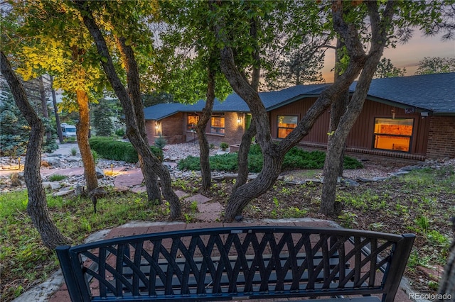 19 Rock Ln, Castle Rock, CO 80104 - back of property at dusk with brick siding and roof with shingles