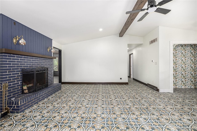 19 Rock Ln, Castle Rock, CO 80104 - unfurnished living room with ceiling fan, carpet, and a fireplace