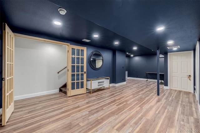 19 Rock Ln, Castle Rock, CO 80104 - finished basement with wood finished floors, stairs, and recessed lighting