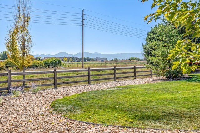 view of yard with a mountain view and a rural view