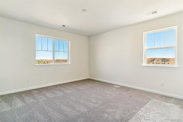 unfurnished room with a healthy amount of sunlight and light colored carpet