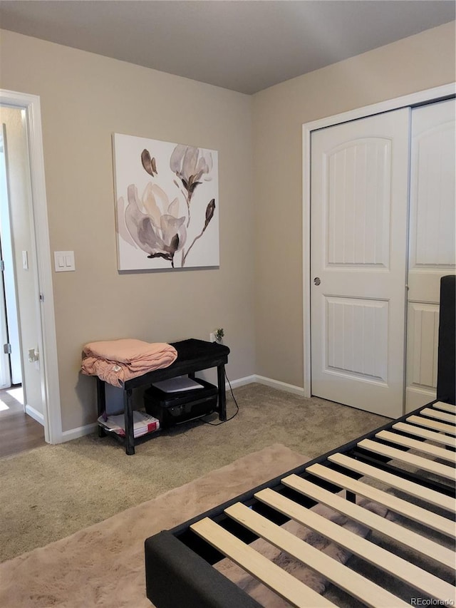 carpeted bedroom featuring a closet