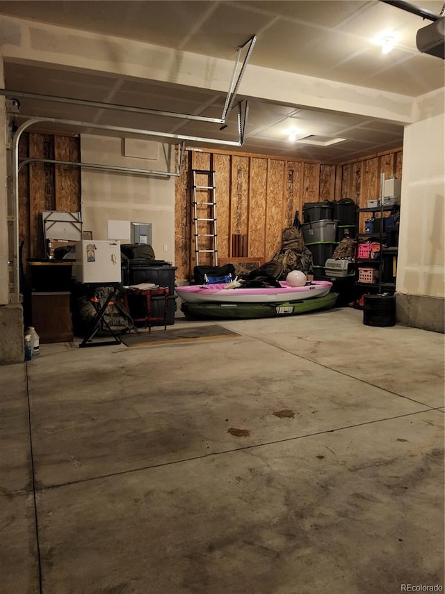 garage with a garage door opener