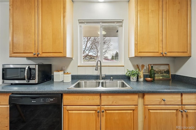7751 S Race St, Centennial, CO 80122 - kitchen featuring dishwasher, stainless steel microwave, a sink, and dark countertops