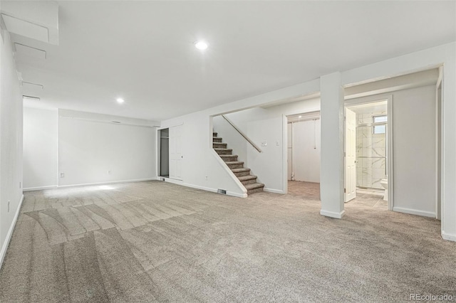 7751 S Race St, Centennial, CO 80122 - finished below grade area featuring carpet flooring, stairs, baseboards, and recessed lighting