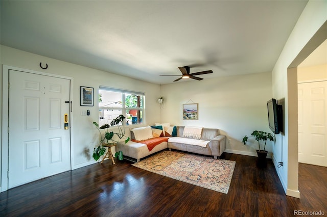 332 Maple Dr, Frederick, CO 80530 - living area featuring a ceiling fan and wood finished floors