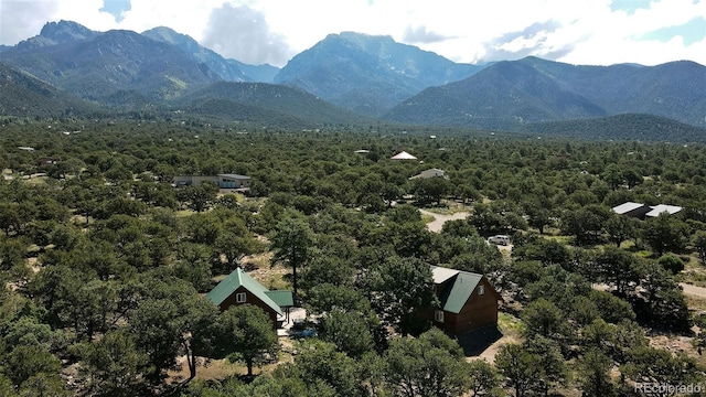 aerial view with a mountain view and a forest view