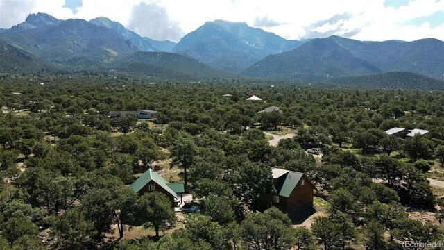 349 Chaparral Way, Crestone, CO 81131 - aerial view with a mountain view and a forest view