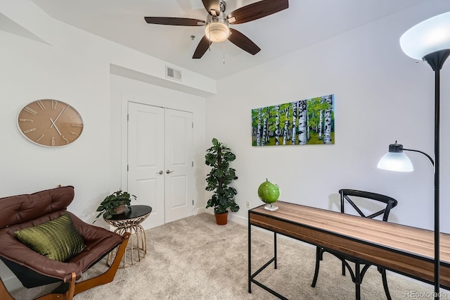 2240 N Clay St Unit 406, Denver, CO 80211 - office area with carpet flooring, ceiling fan, and baseboards