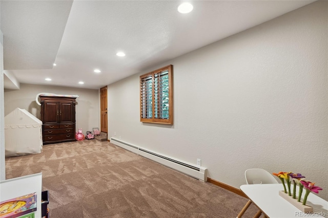 2520 Eldridge Cir, Golden, CO 80401 - game room featuring a baseboard heating unit, recessed lighting, and light carpet