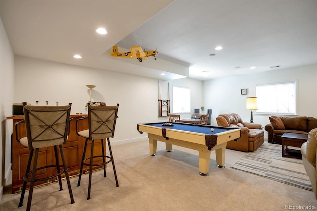 11404 Hannibal St, Commerce City, CO 80022 - playroom with light colored carpet, pool table, healthy amount of natural light, and recessed lighting