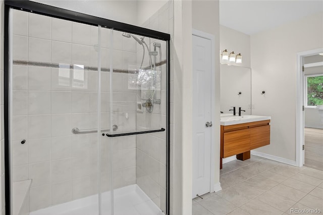 5926 S Elkhart Ct, Centennial, CO 80016 - full bath with a stall shower, vanity, and tile patterned floors
