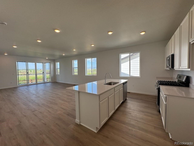 6170 Amerifax Dr, Windsor, CO 80528 - kitchen featuring stainless steel appliances, wood finished floors, white cabinetry, and recessed lighting