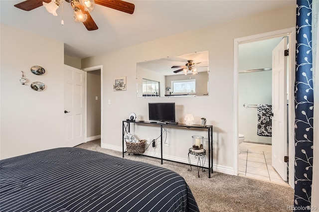 6238 S Cherry Cir, Centennial, CO 80121 - bedroom with baseboards, a ceiling fan, carpet, and ensuite bath