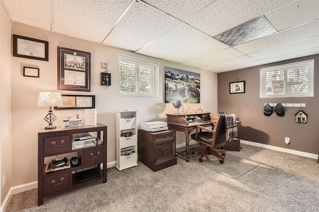 6238 S Cherry Cir, Centennial, CO 80121 - home office featuring baseboards, a drop ceiling, and light carpet