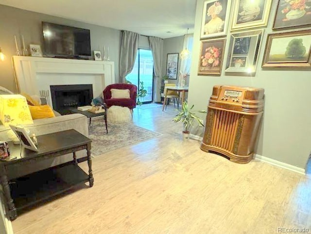 12546 E Cornell Ave Unit 104, Aurora, CO 80014 - living room with wood finished floors and a fireplace