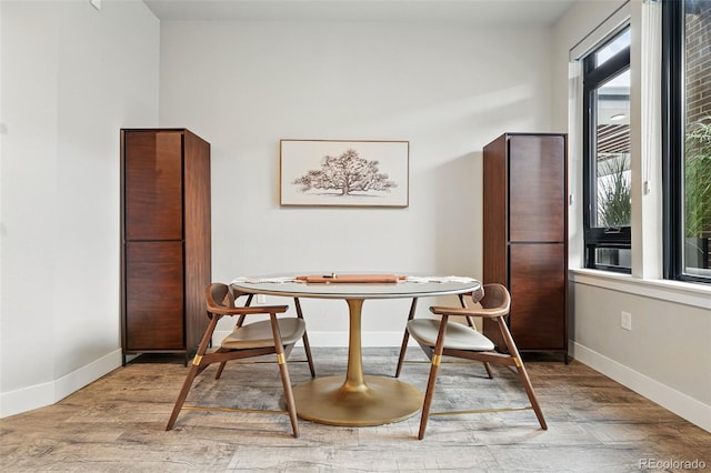 dining room featuring wood finished floors and baseboards