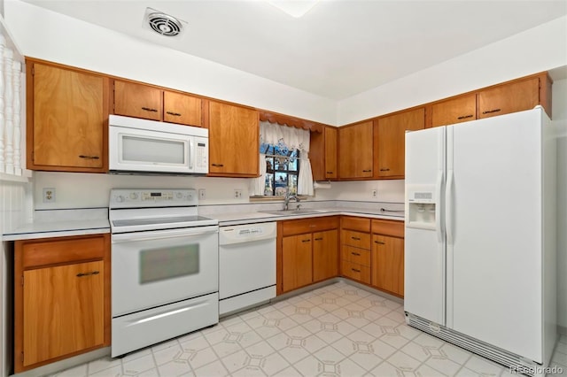 kitchen featuring white appliances and sink