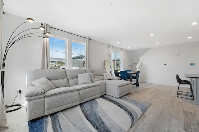 living room featuring light wood-type flooring