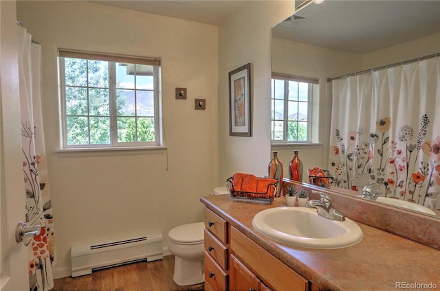 539 River View Dr Unit 1305, New Castle, CO 81647 - full bathroom with a baseboard heating unit, healthy amount of natural light, vanity, and wood finished floors
