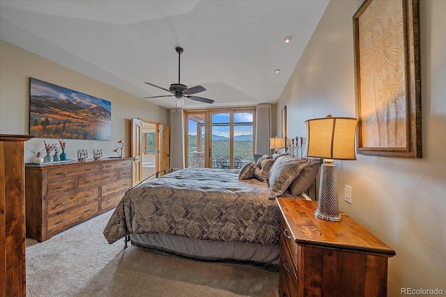1015 Nob Hill Rd, Evergreen, CO 80439 - carpeted bedroom with ceiling fan and access to exterior