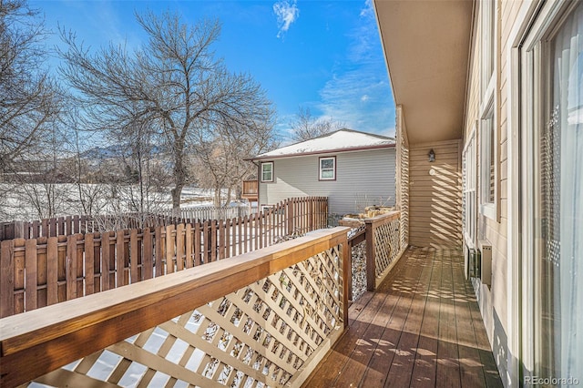 view of snow covered deck