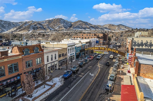 birds eye view of property featuring a mountain view