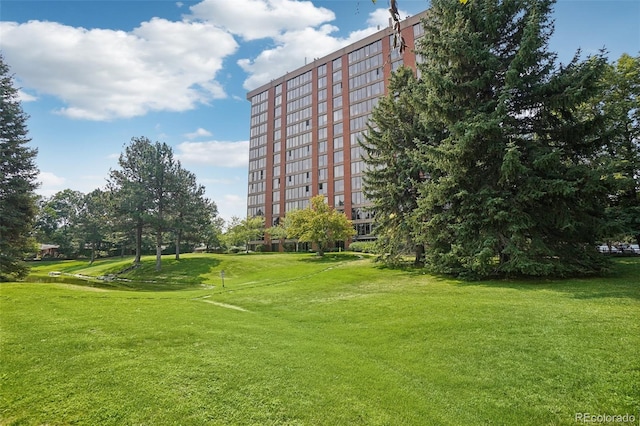 view of property's community featuring a lawn